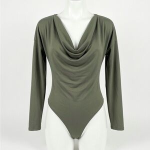 Anthropologie Jane + Delancey Sage Green Drape Cowl Neck Bodysuit Size Medium